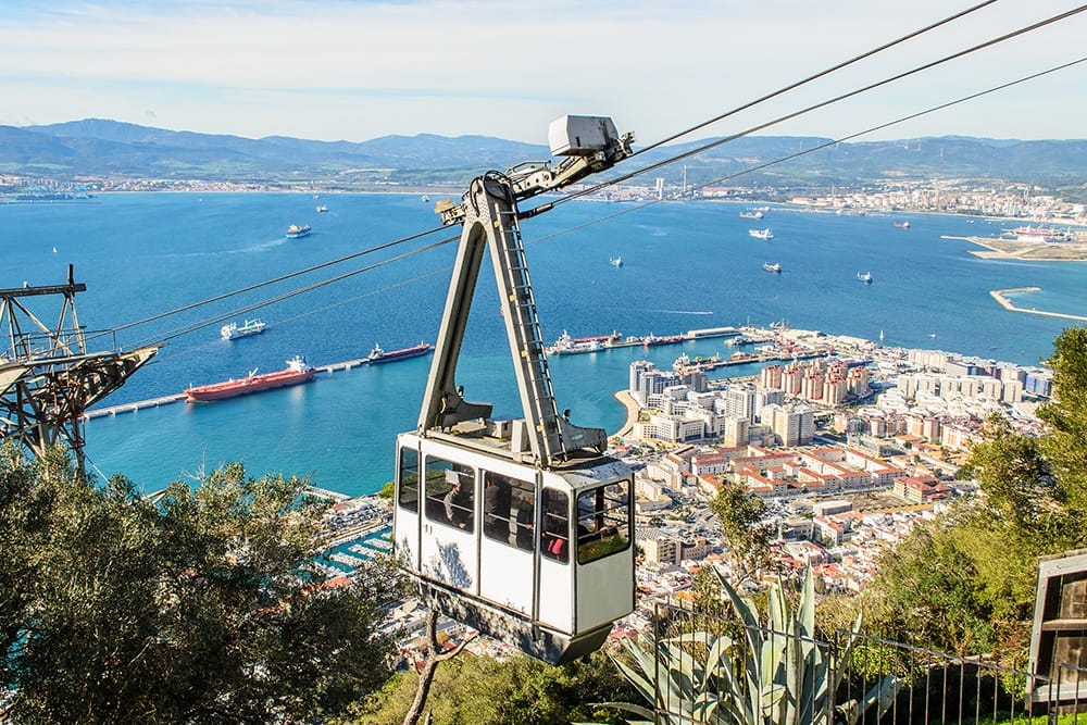 Cable car ride with a view of the city of Gibraltar